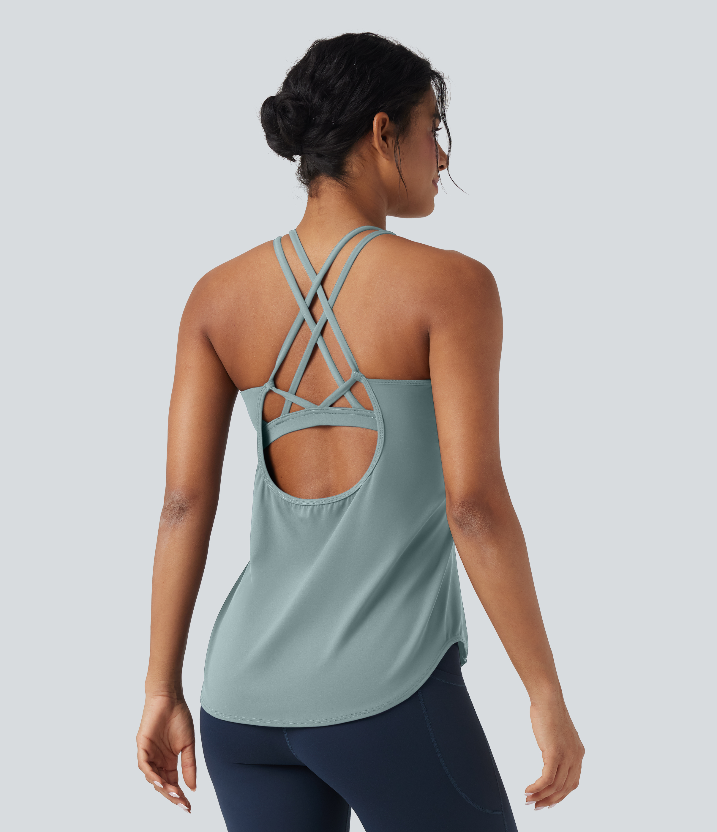 UltraSculpt™ Round Neck Crisscross Back Running Tank Tops DD-F Cups Tank Top - Ether