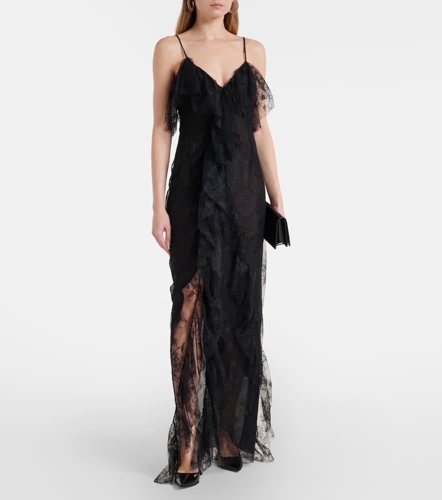 Ruffled sheer lace gown