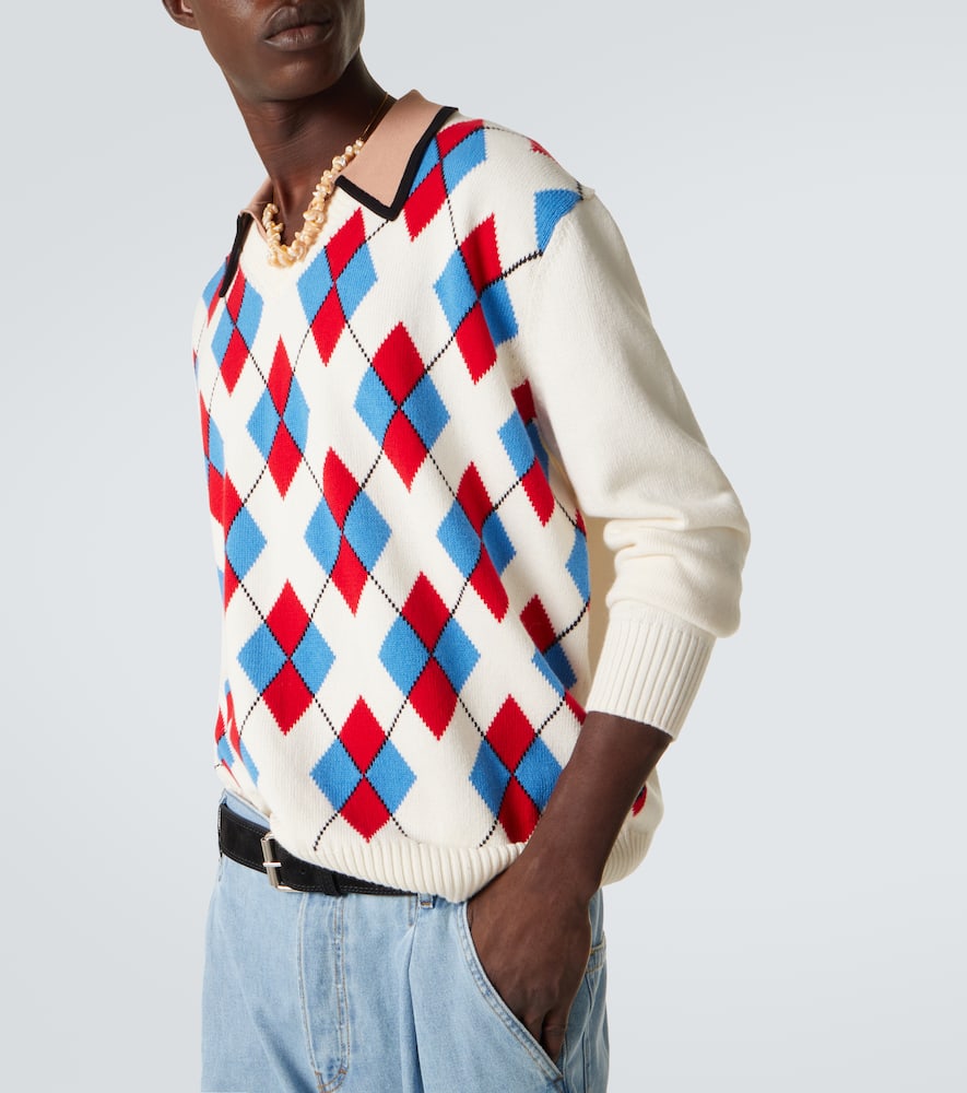 Argyle cotton-blend polo sweater