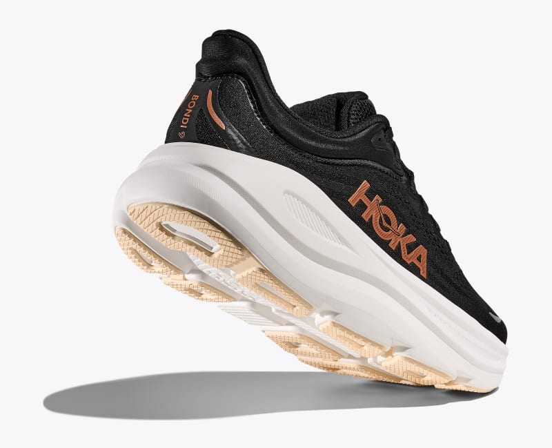 HOKA Women's Bondi 9 Shoes in Black/Rose Gold