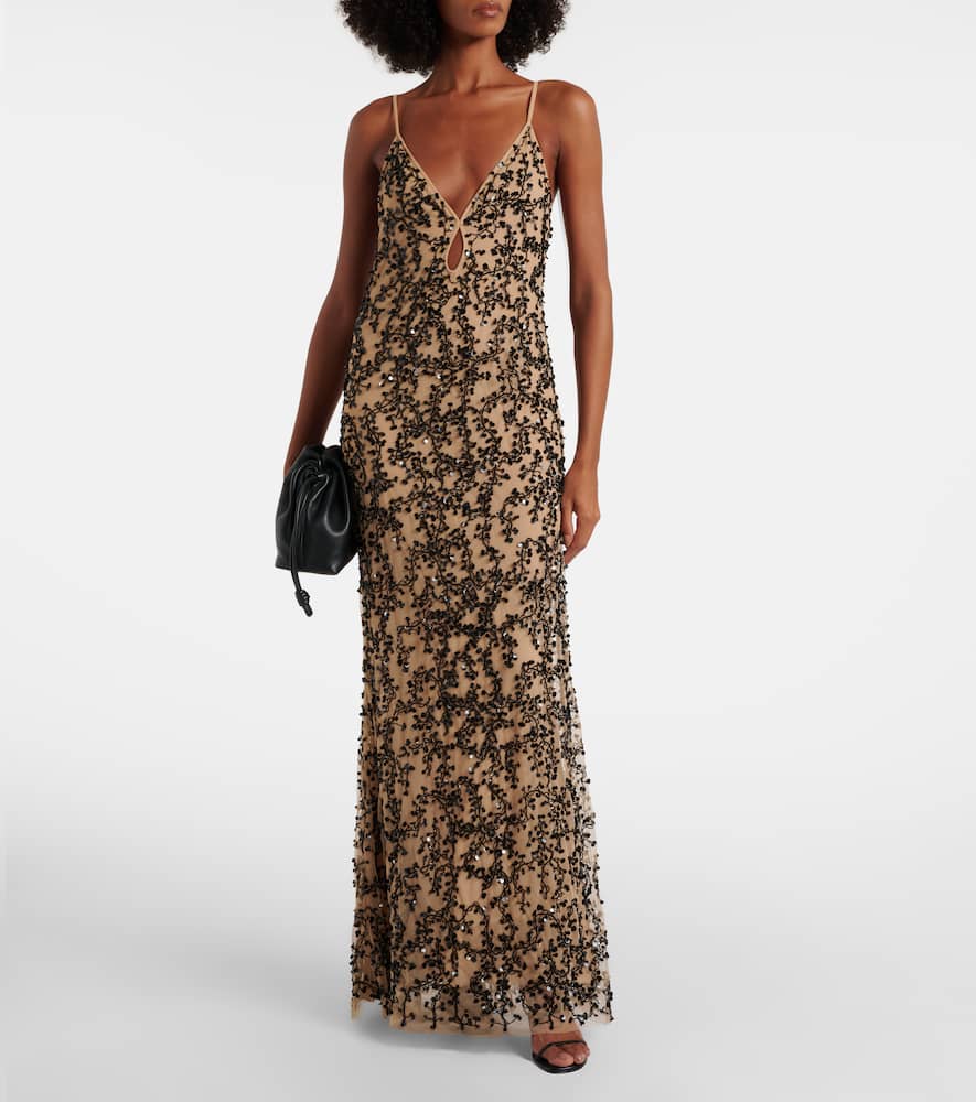 Reinvention embellished mesh gown