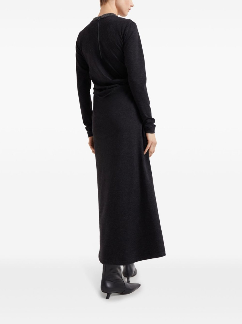 Monili-trim gathered dress - Black