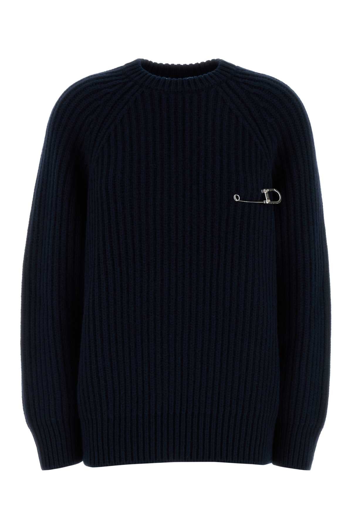Wool Blend Ribbed Sweater — Navy