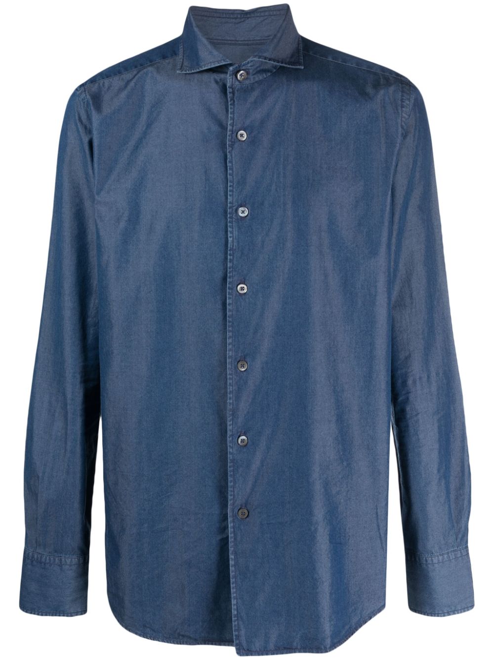 Spread-collar cotton-blend shirt - Blue