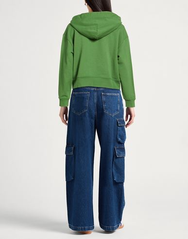 Woman Sweatshirt Green Size M Cotton, Elastane