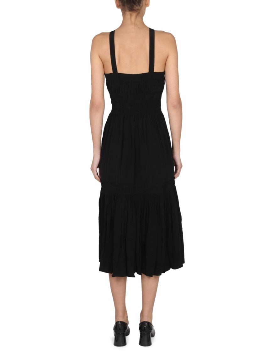 Black Pleated Halter Neck Midi Dress