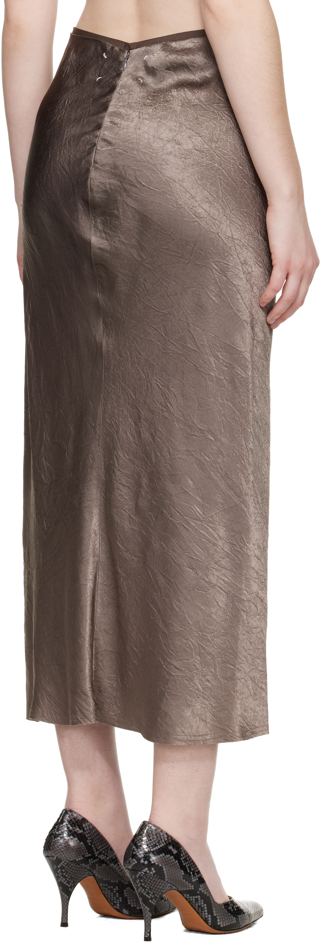Taupe Satin Midi Skirt
