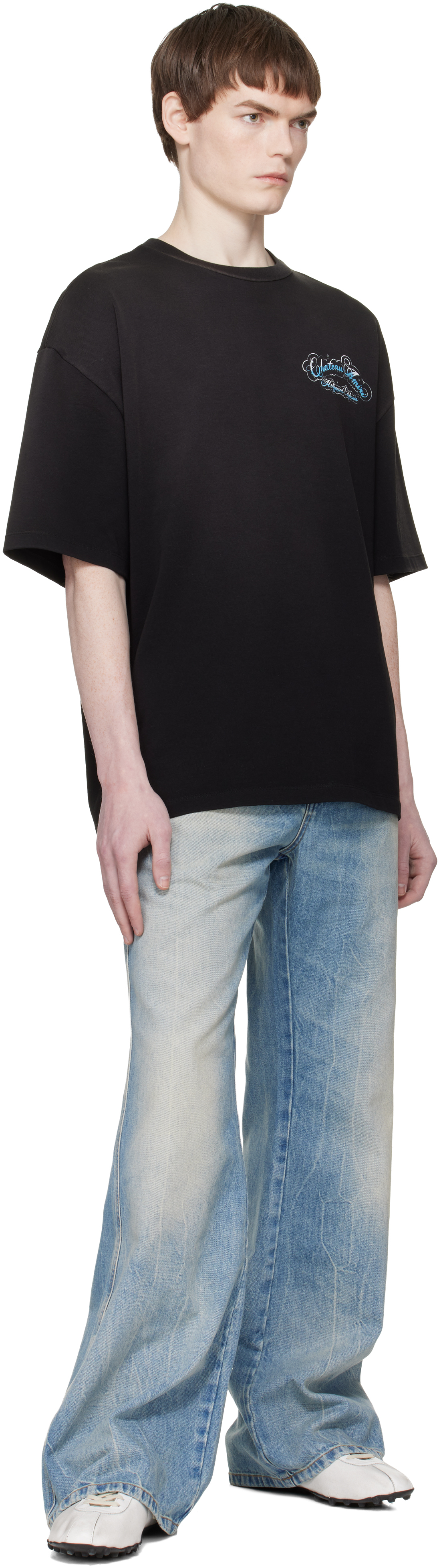 Black Crystal 'Chateau' Script Oversized T-shirt