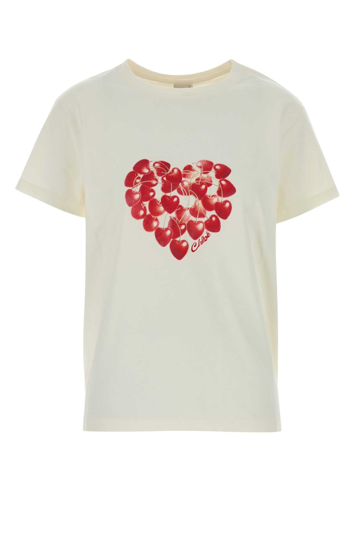 Cherry Heart-Print Cotton T-Shirt — White