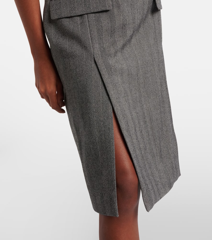 Chevron wool-blend midi dress