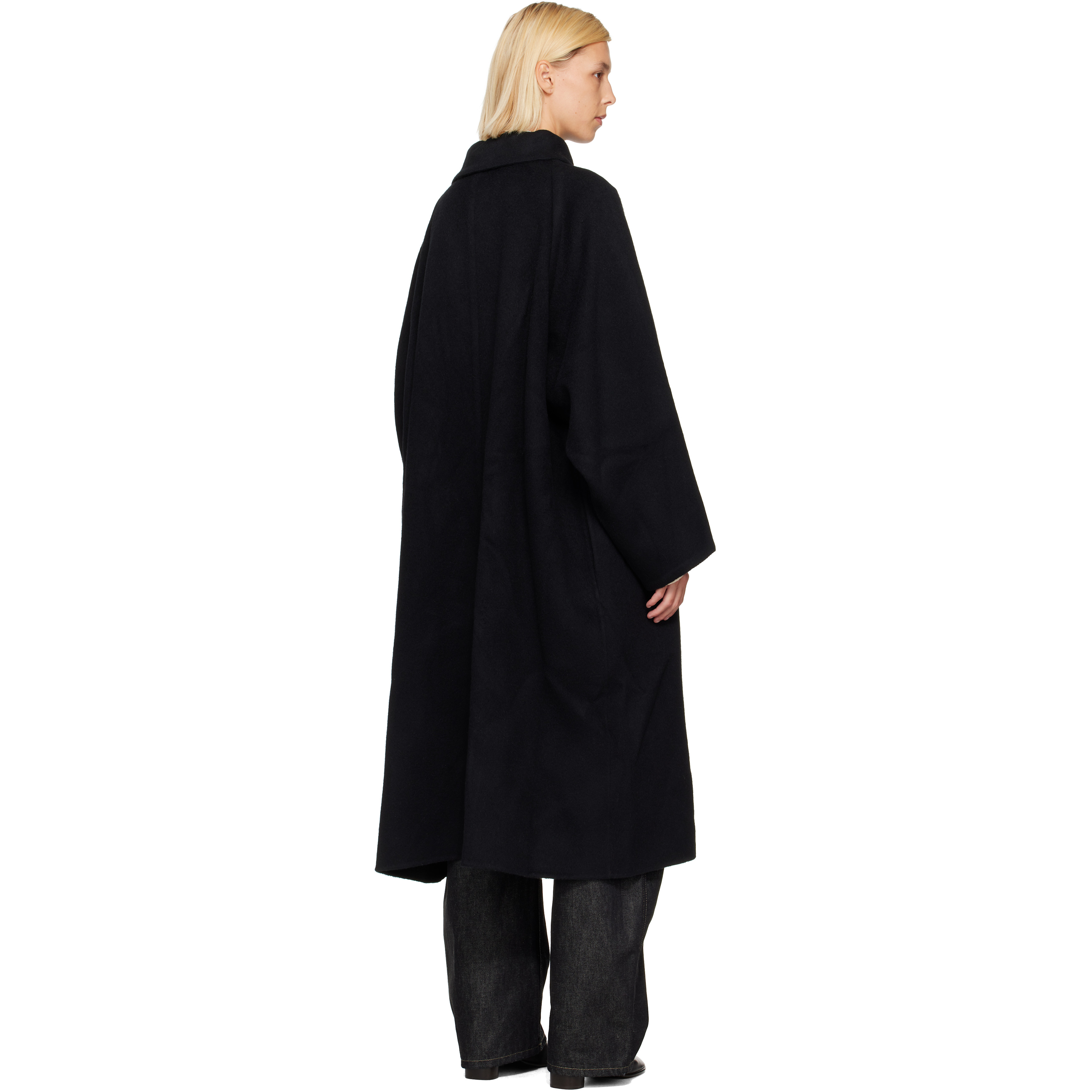 Black Stand Neck Handmade Long Coat