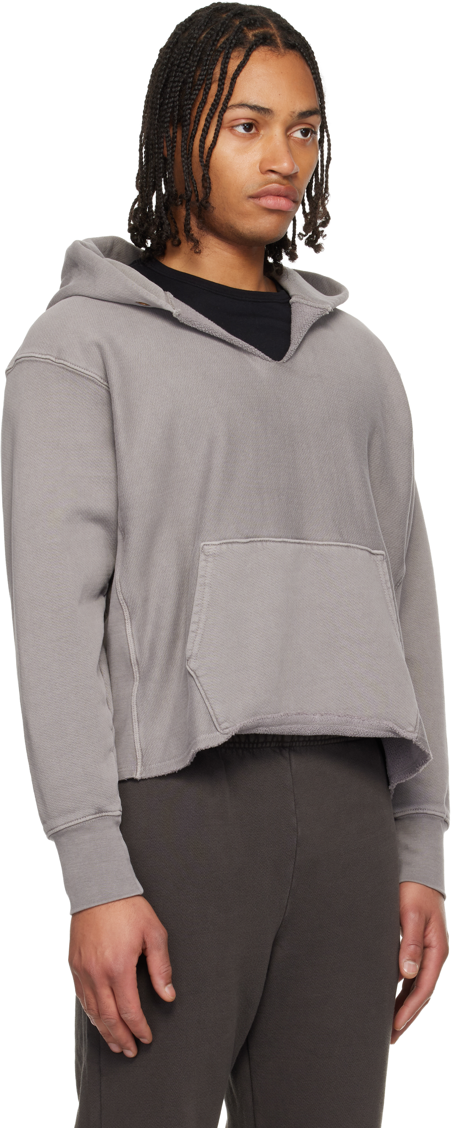 Gray Heavyweight Raw Cropped Hoodie