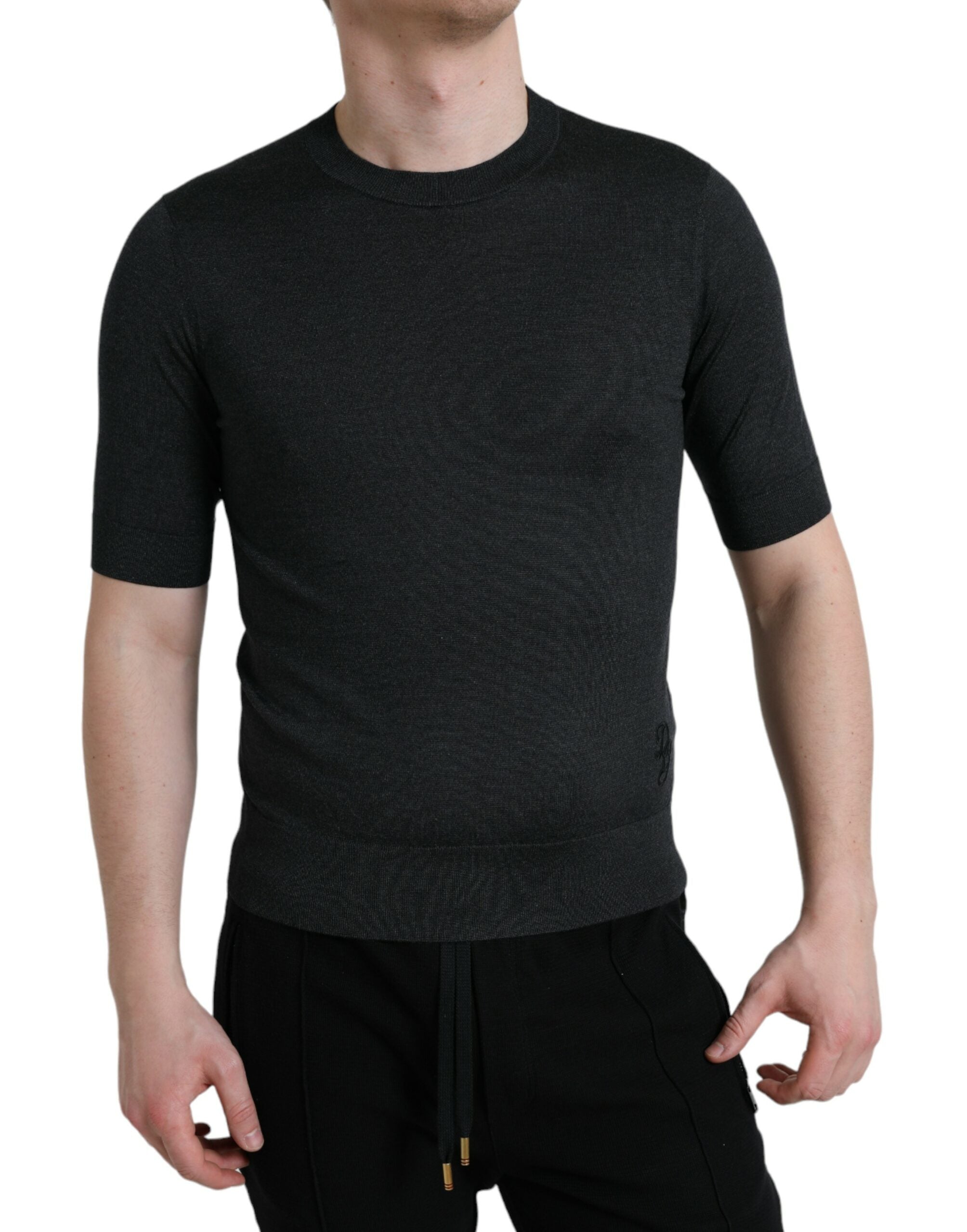 Silk Crew Neck T-Shirt — Gray