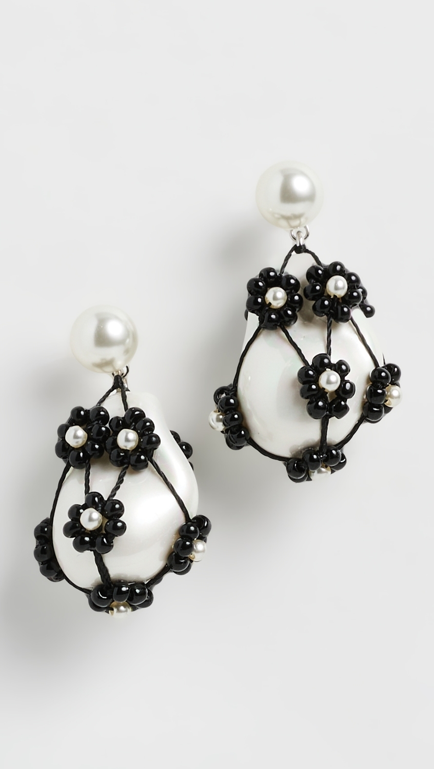Curiosity Beaded Pearl Drop Earrings Tory Silver/Black One Size