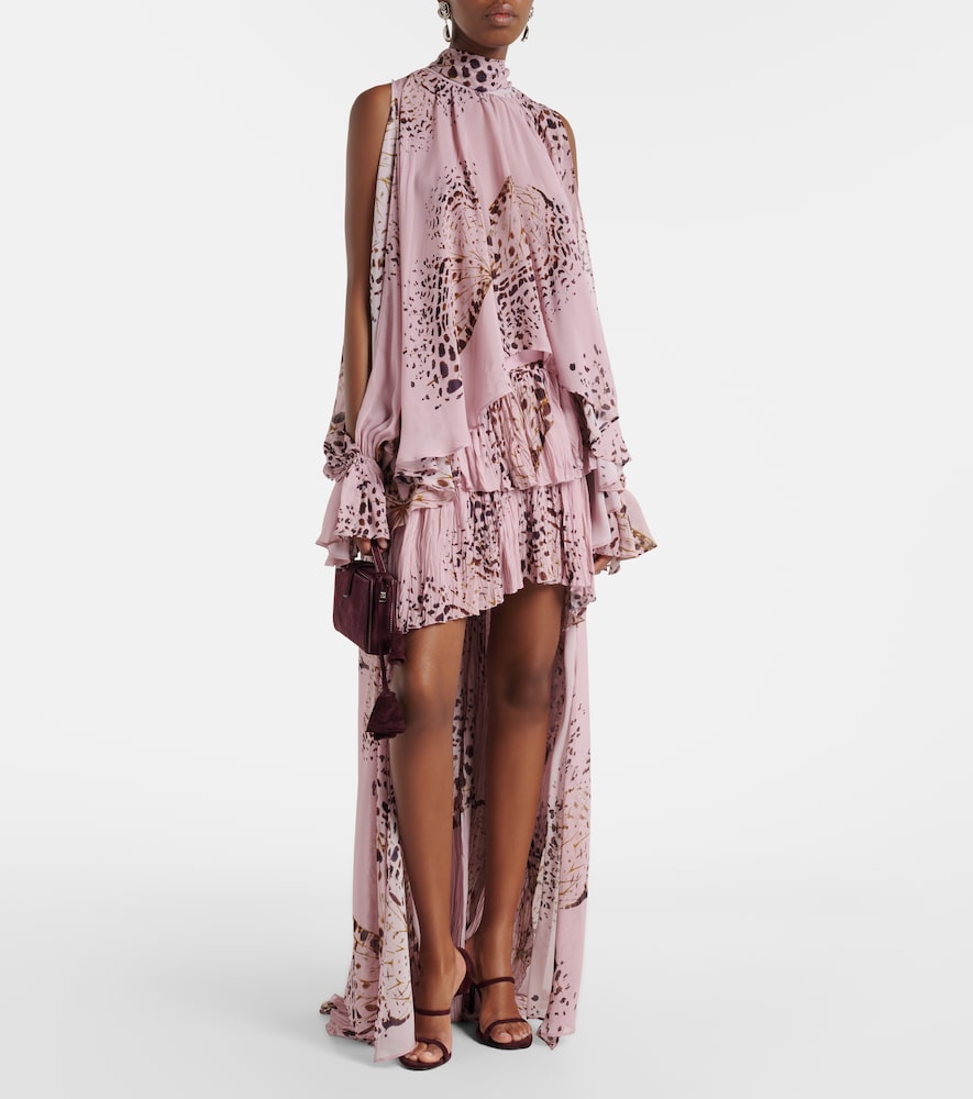 Printed asymmetric georgette maxi skirt