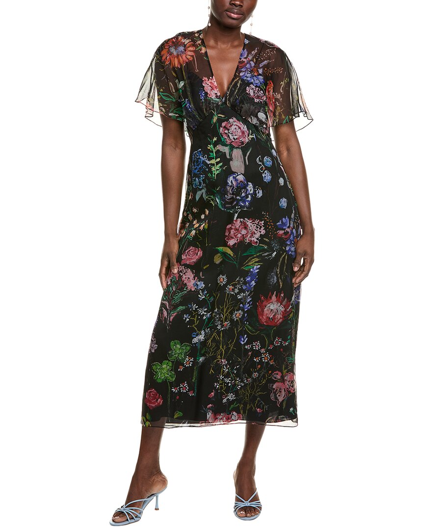 Cold-Shoulder Silk Midi Dress