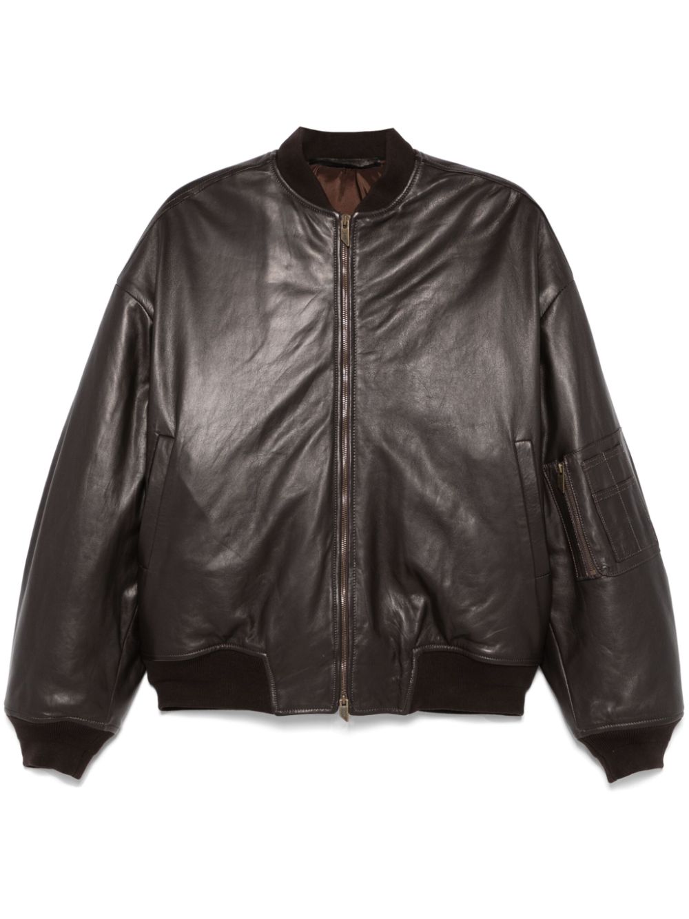 Leather bomber jacket - Brown