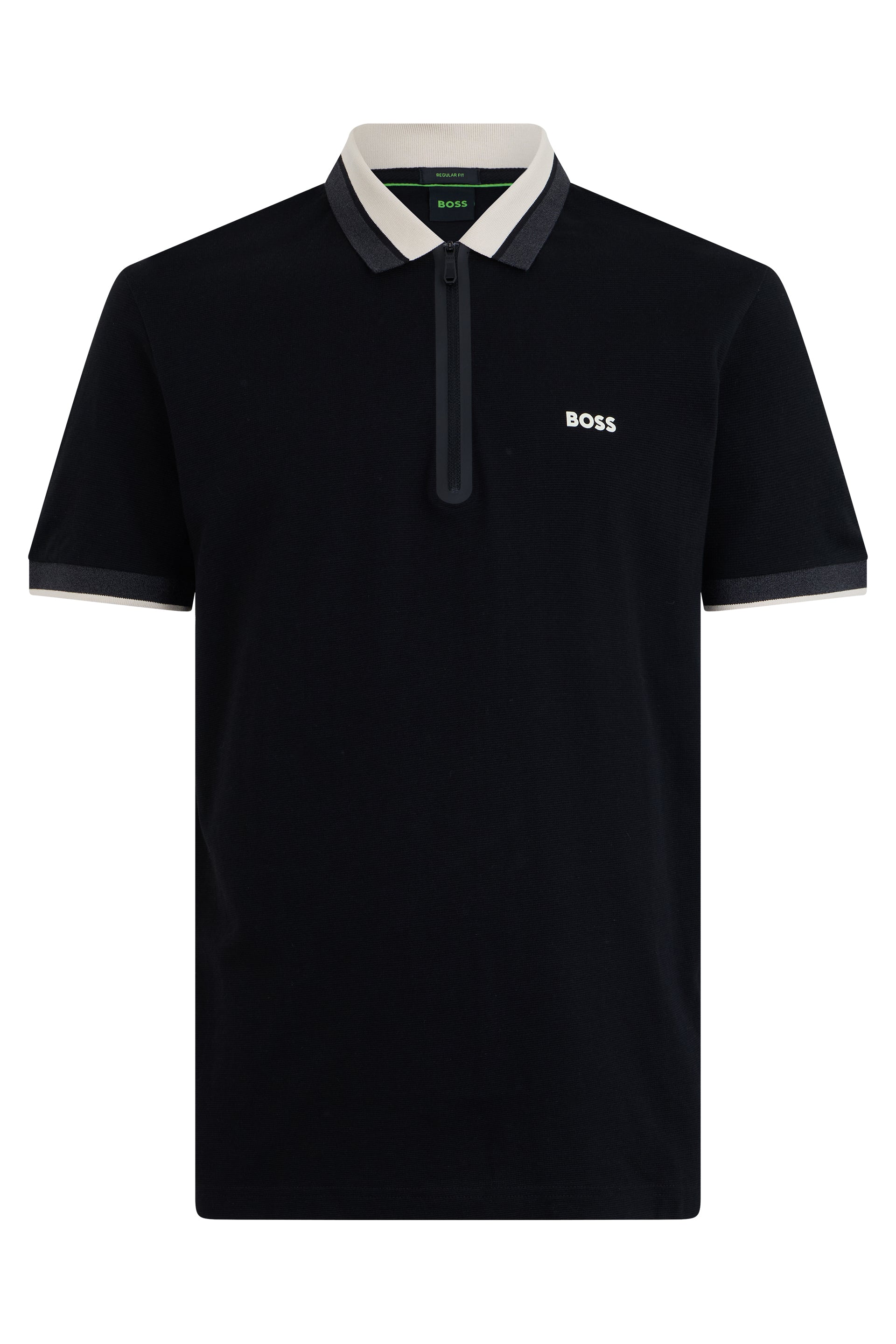 Cotton Zip Polo Shirt — Black