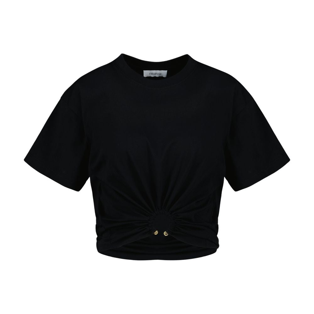 Twist-Front Cotton T-Shirt — Black