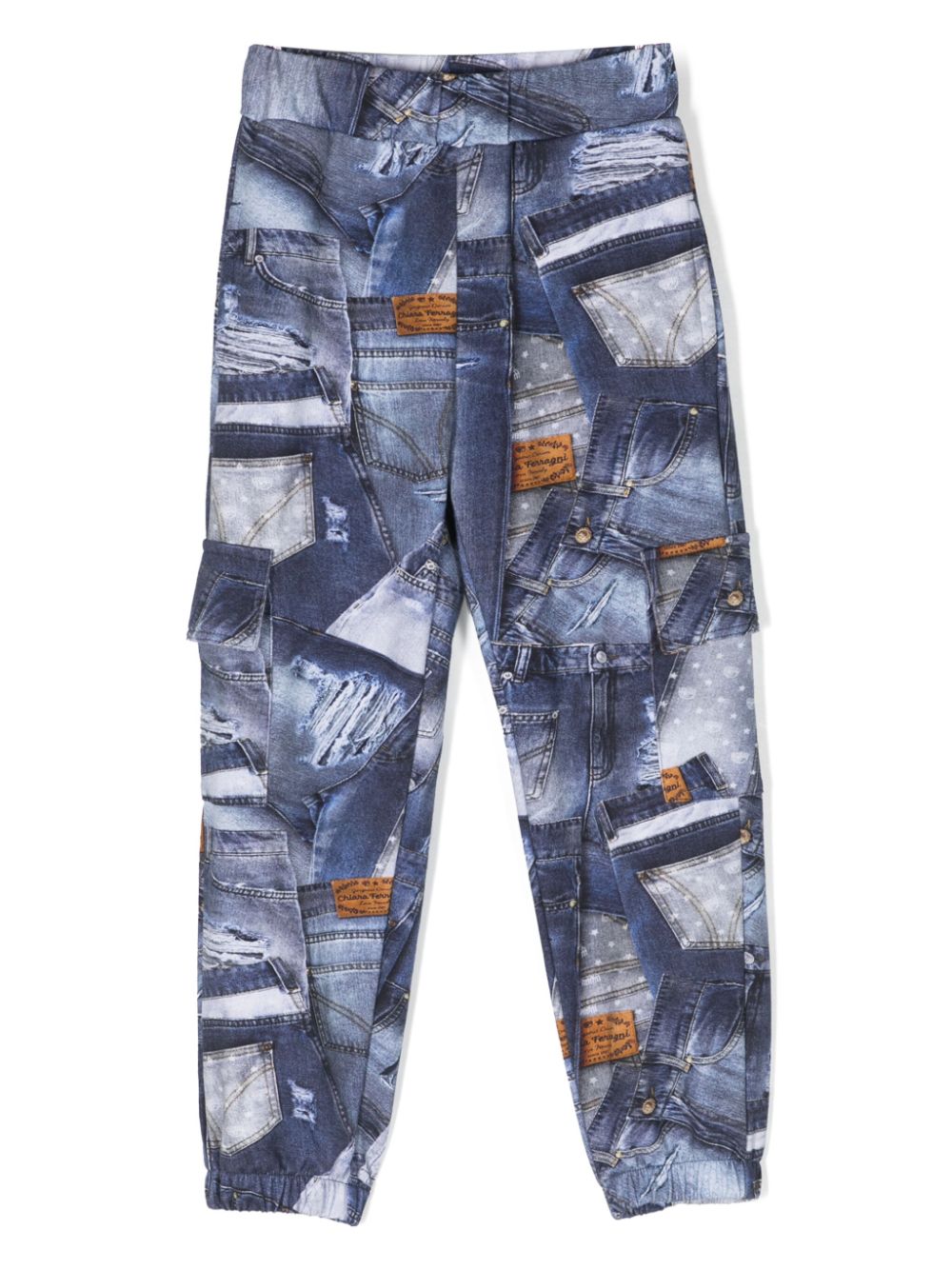 Denim-print cargo trousers - Blue