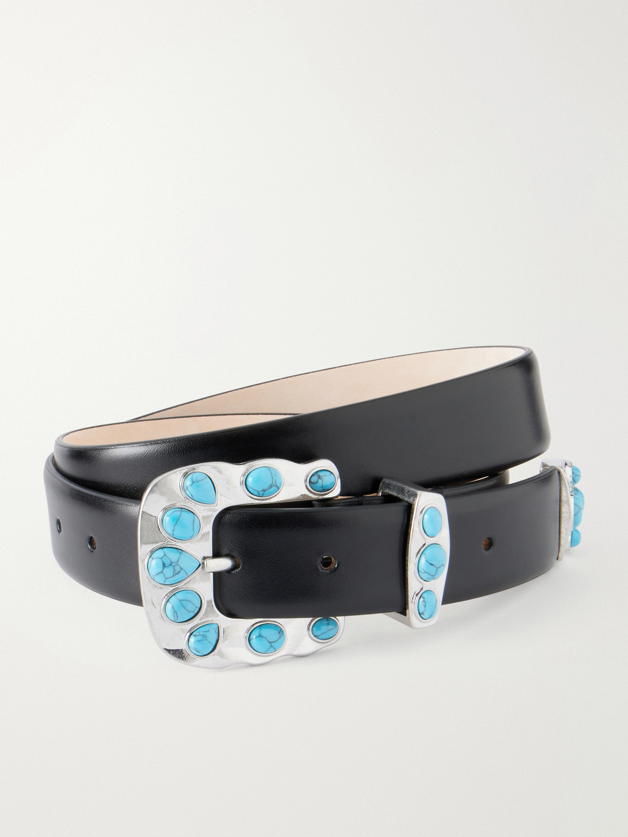 Juna Turquoise-embellished Leather Belt - Black