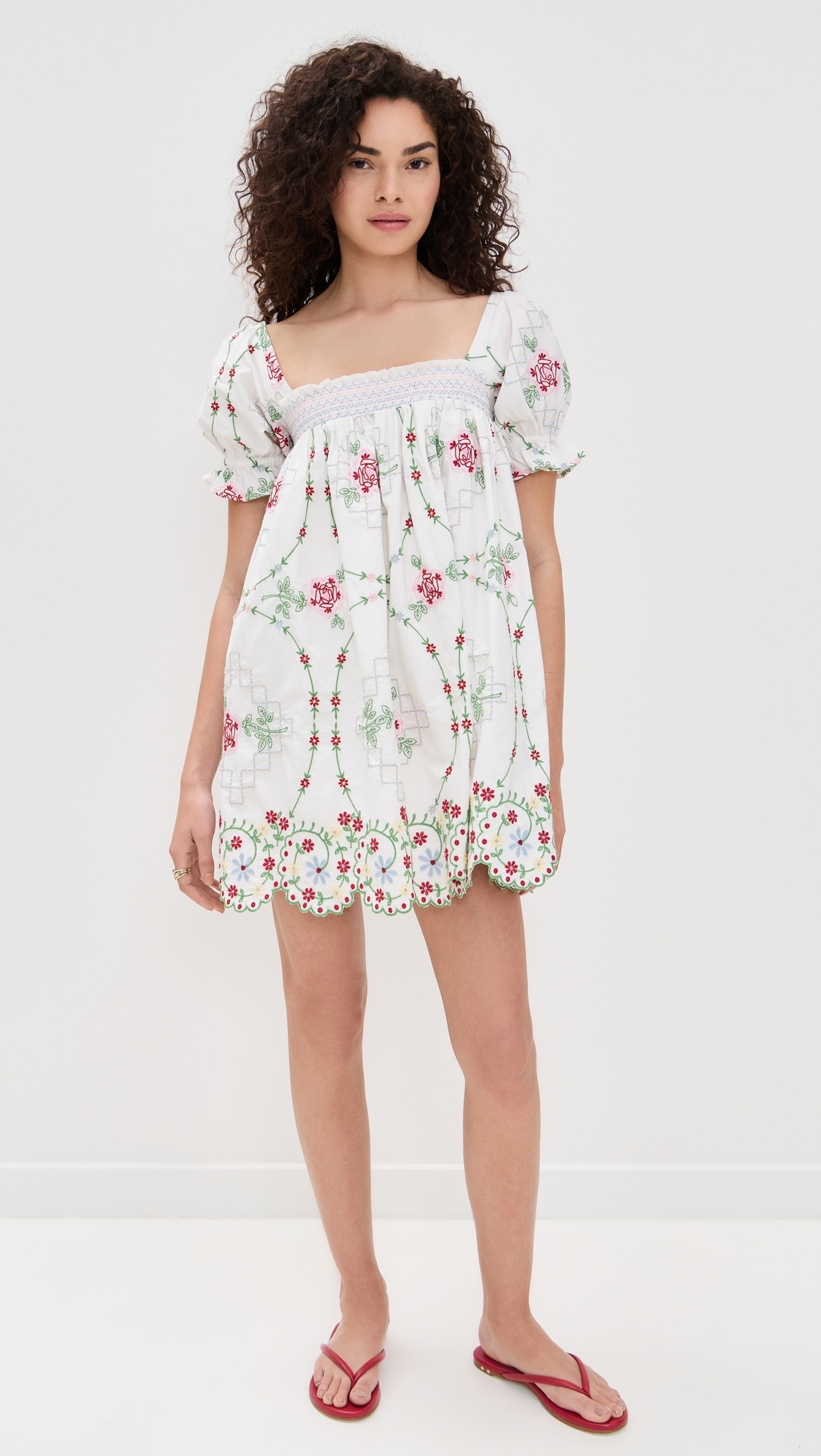 Damson Madder Lulu Rose Embroidery Mini Dress White