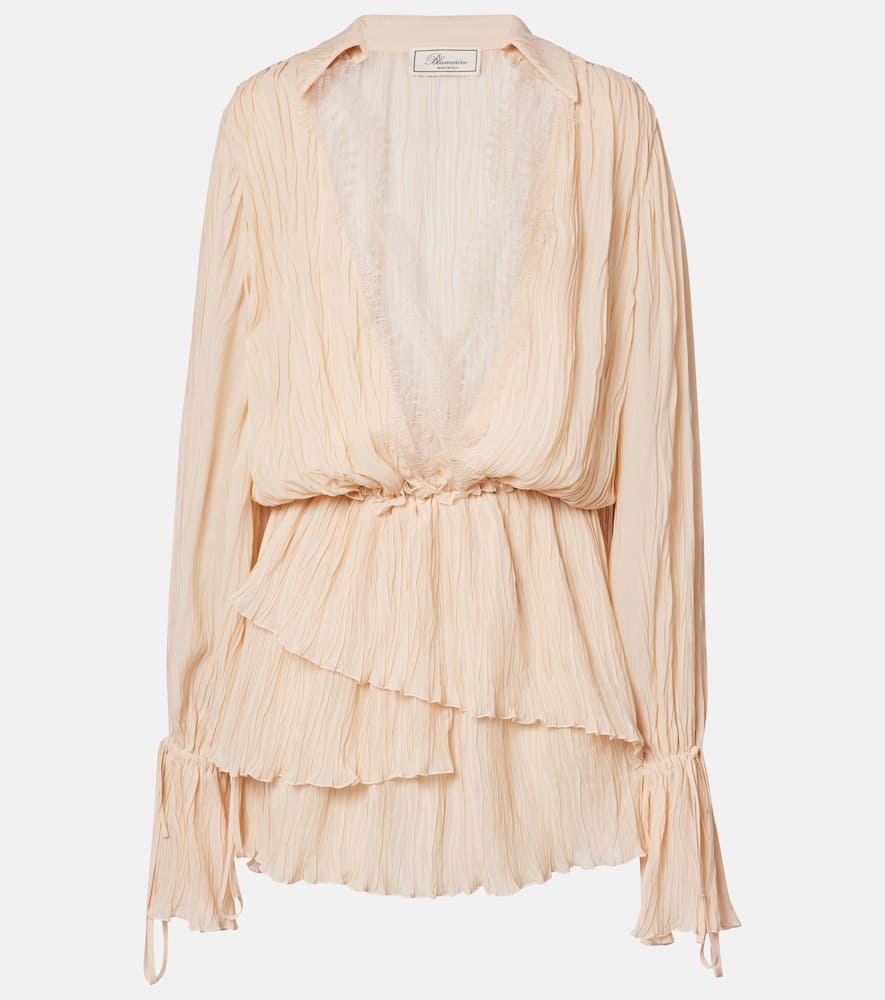 Lace-trimmed plissé georgette minidress