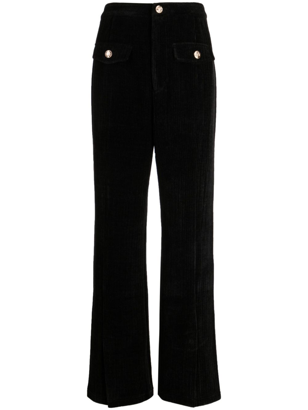 Pleat-detail corduroy flared trousers - Black
