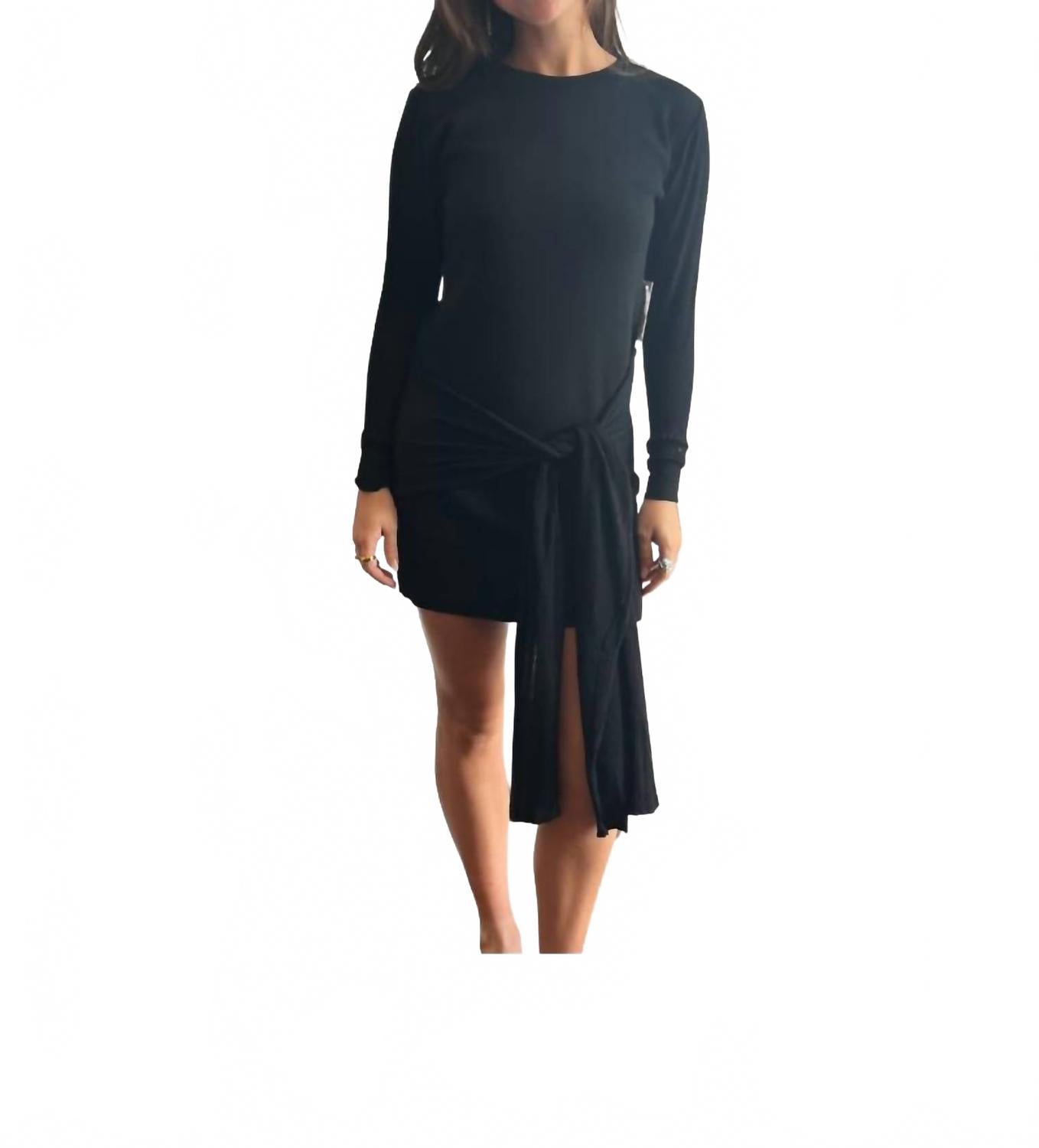 Nomia Sheer Sleeve Draped Front Dress In Black