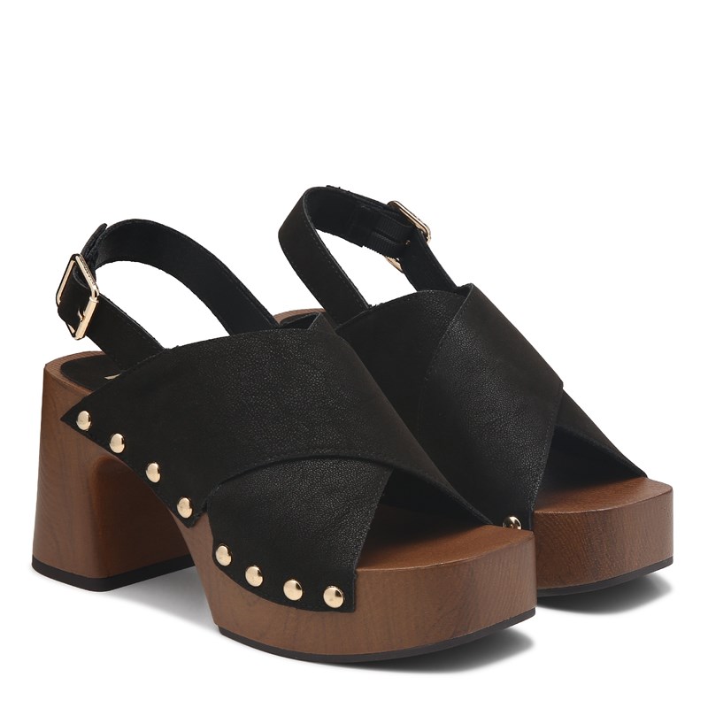 Women's Eudora Wood Bottom Sandals (Black)