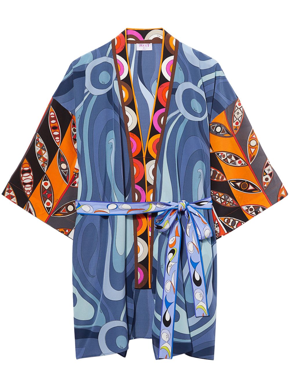 Graphic-print silk robe minidress - Blue