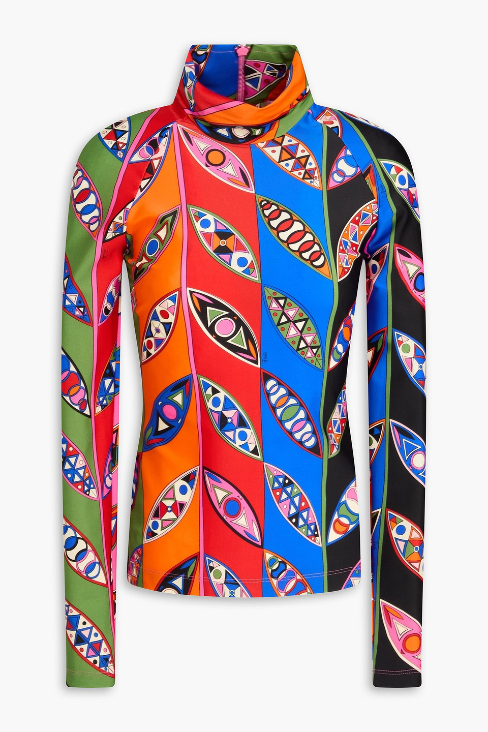 Printed stretch-jersey turtleneck top - Red - XS