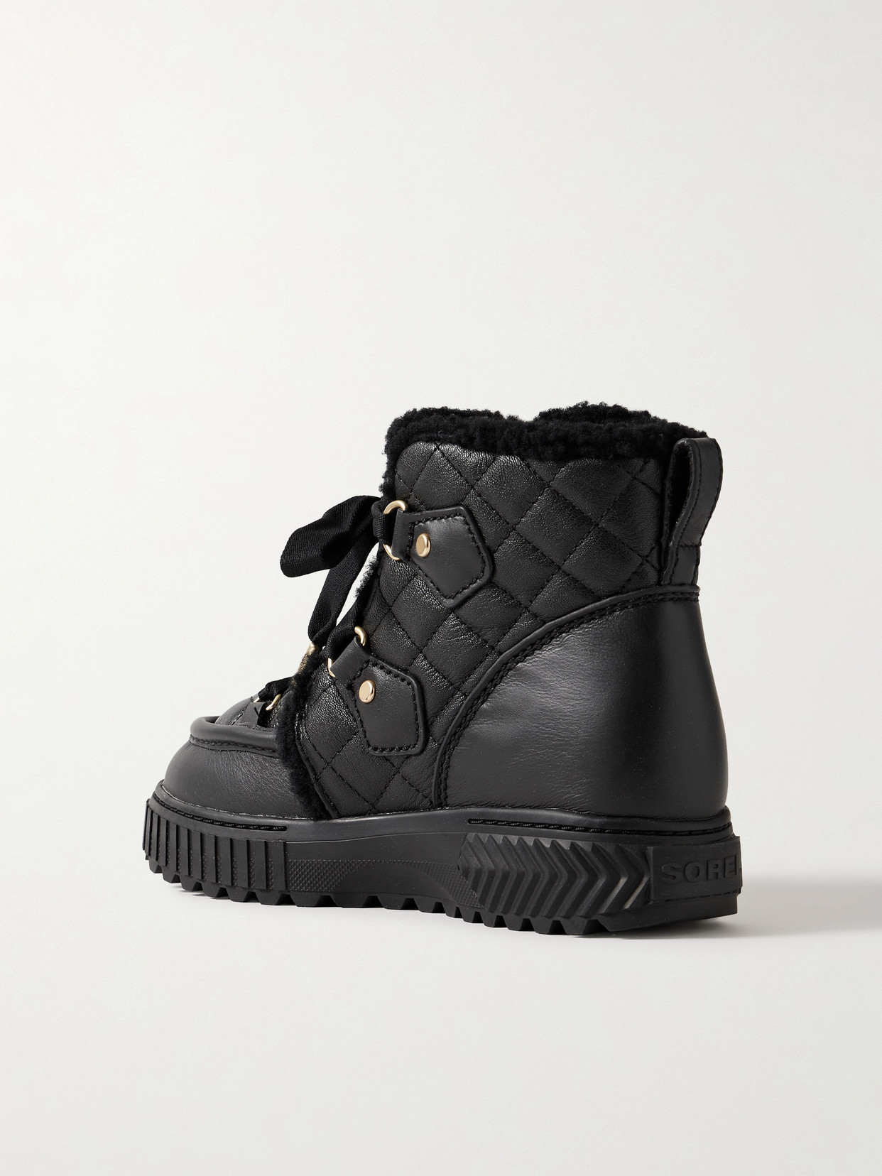 One Alpine Lux Fleece-lined Quilted Leather Ankle Boots - Black