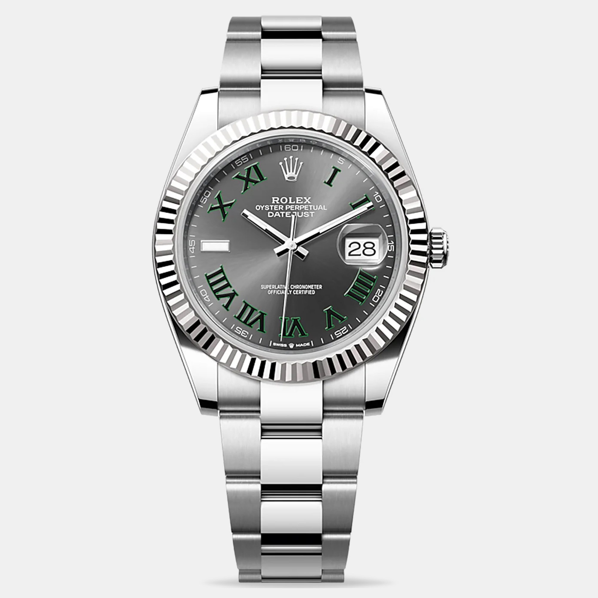 Rolex Datejust Wimbledon 126334-0021 Grey and Green Roman Oyster Men's Wristwatch