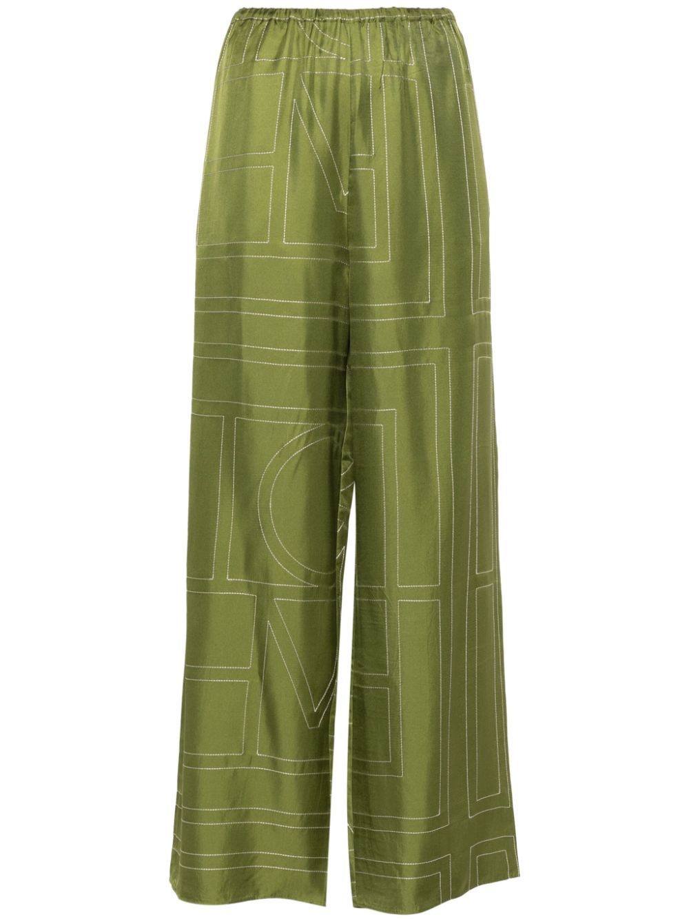 Monogram silk straight-leg trousers - Green