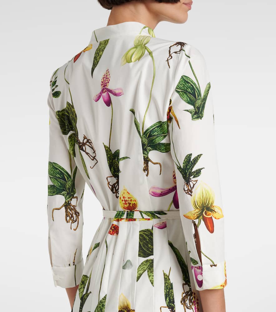 Floral pleated cotton-blend poplin midi dress