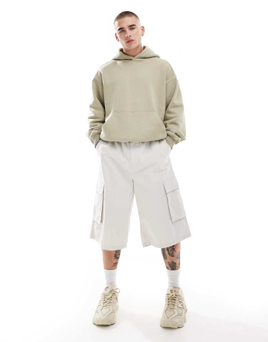 Super baggy cargo shorts in stone-White