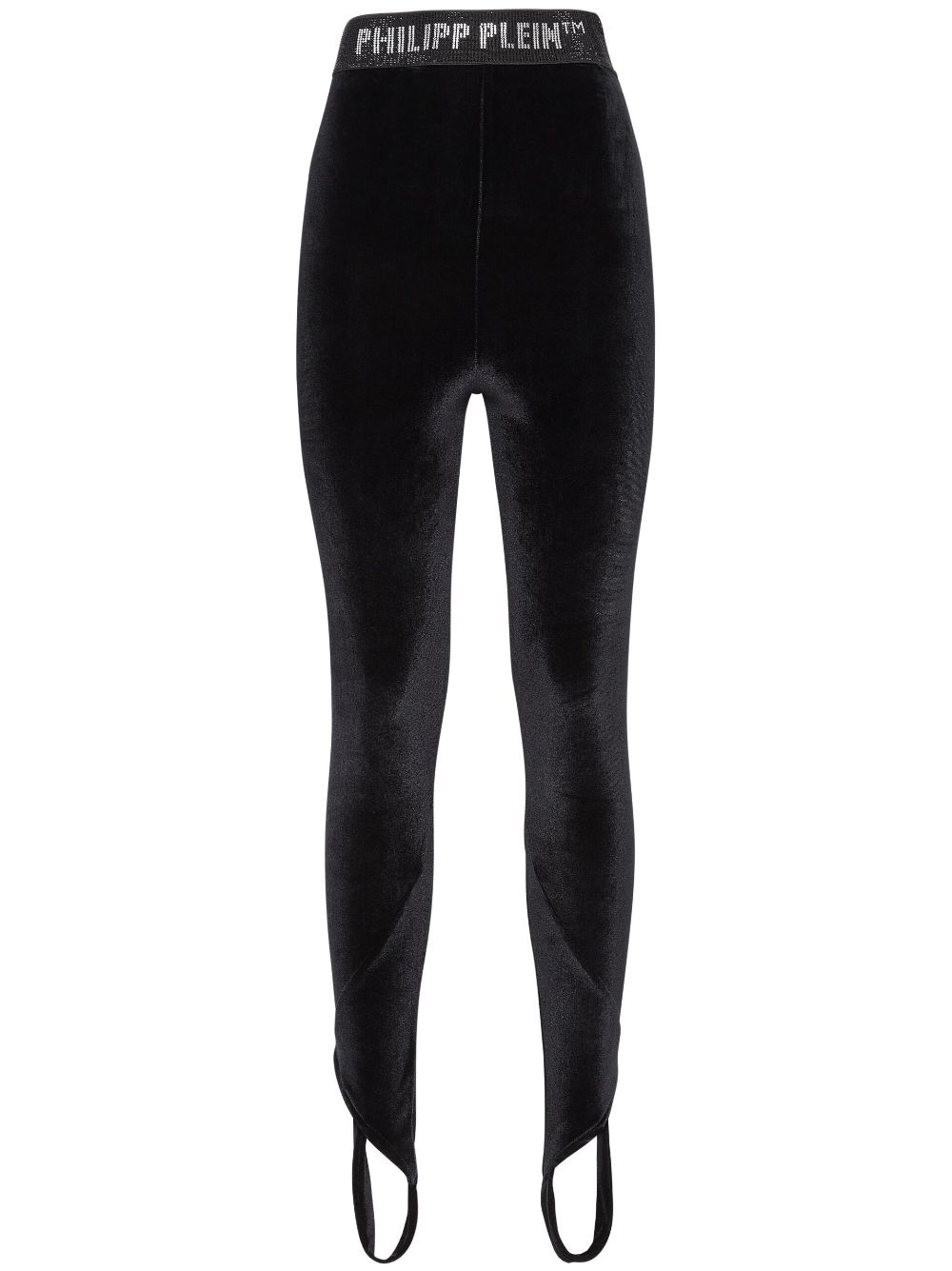 Logo-underband velvet leggings - Black