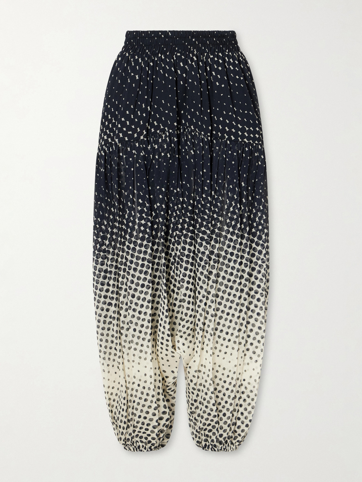 Halftone Polka-dot Chiffon Tapered Pants - Black