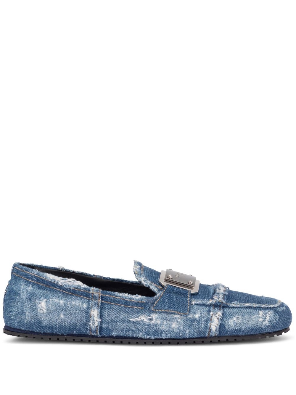 Logo-plaque denim loafers - Blue