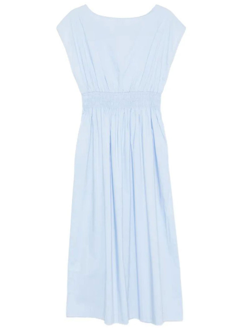 Blue Boat Neck Midi Dress