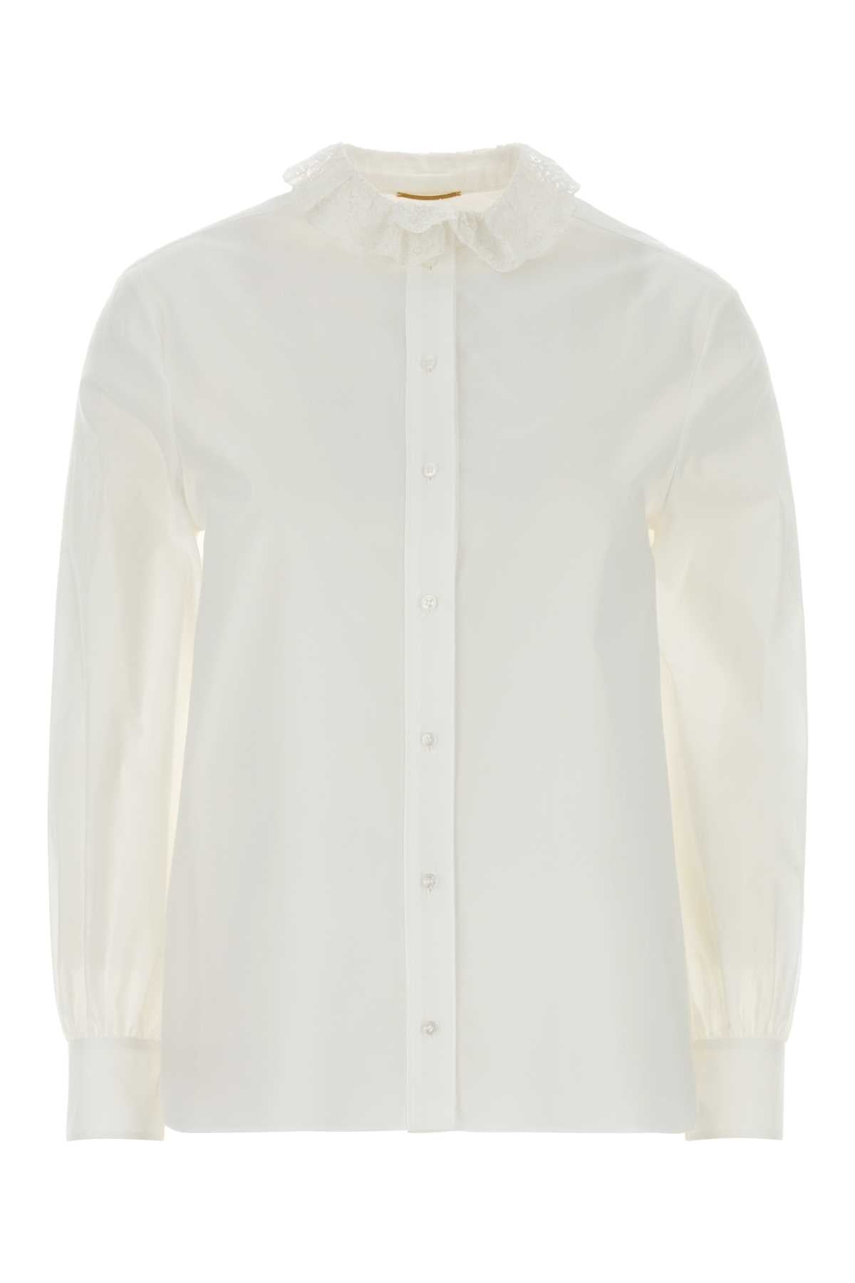 Lace-Collar Poplin Shirt — White