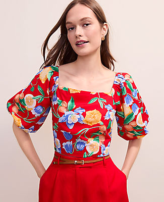 Ann Taylor Floral Puff Sleeve Blouse