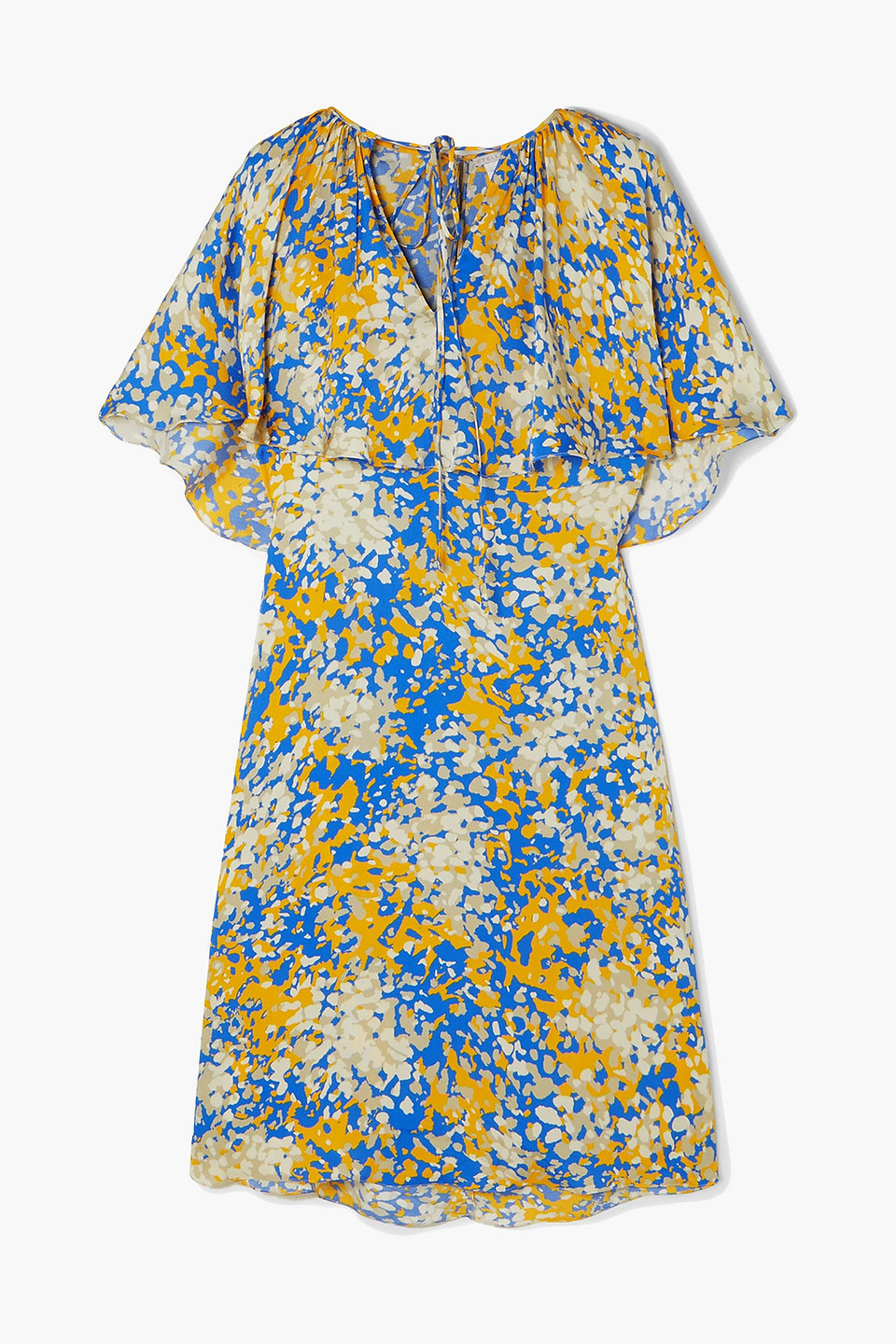 Printed cape-effect satin-crepe dress - Blue - IT 34