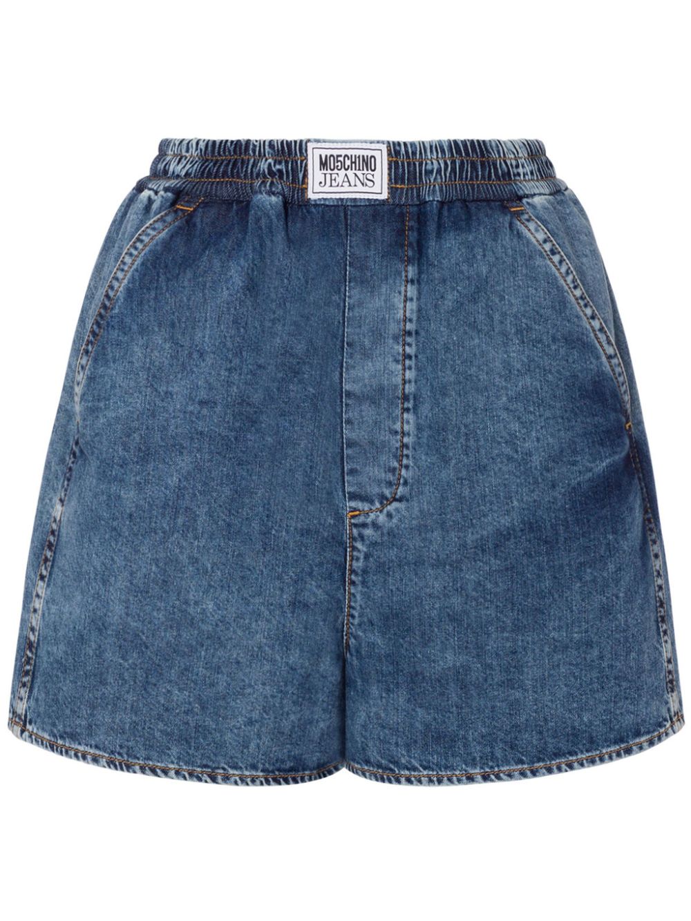 Elasticated-waistband denim shorts - Blue