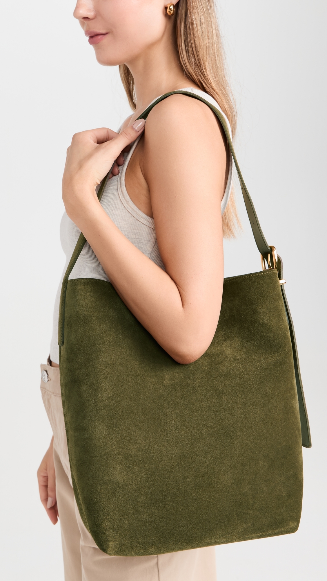 Suede Essentials Bucket Tote Shaded Olive Suede One Size