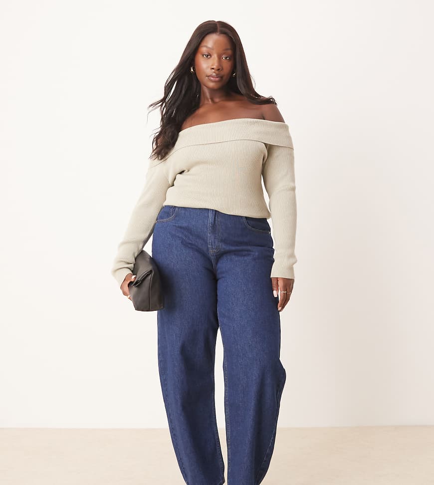 ASOS DESIGN Curve barrel leg jeans in indigo-Navy