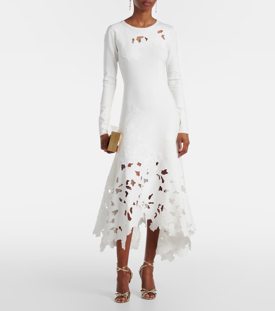 Lace-trimmed asymmetric midi dress