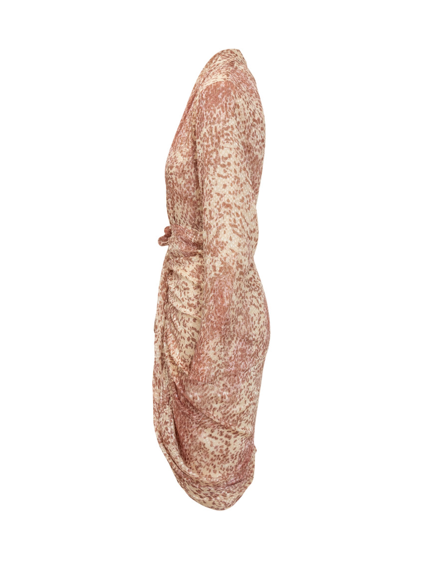 Pink Printed V Neck Mini Dress