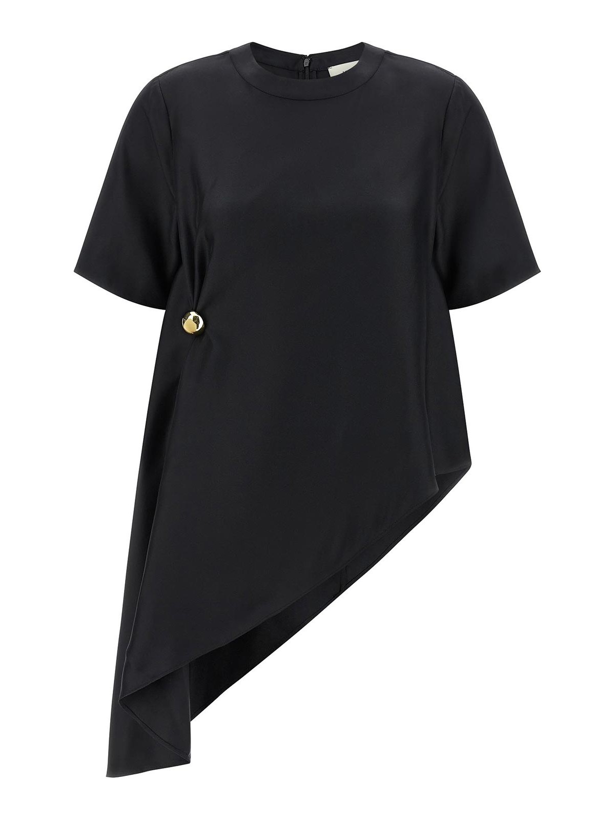 Madea Black Crewneck Top With Draped Detail And Asymmetric Design In Silk Woman